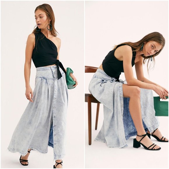 free people denim maxi skirt